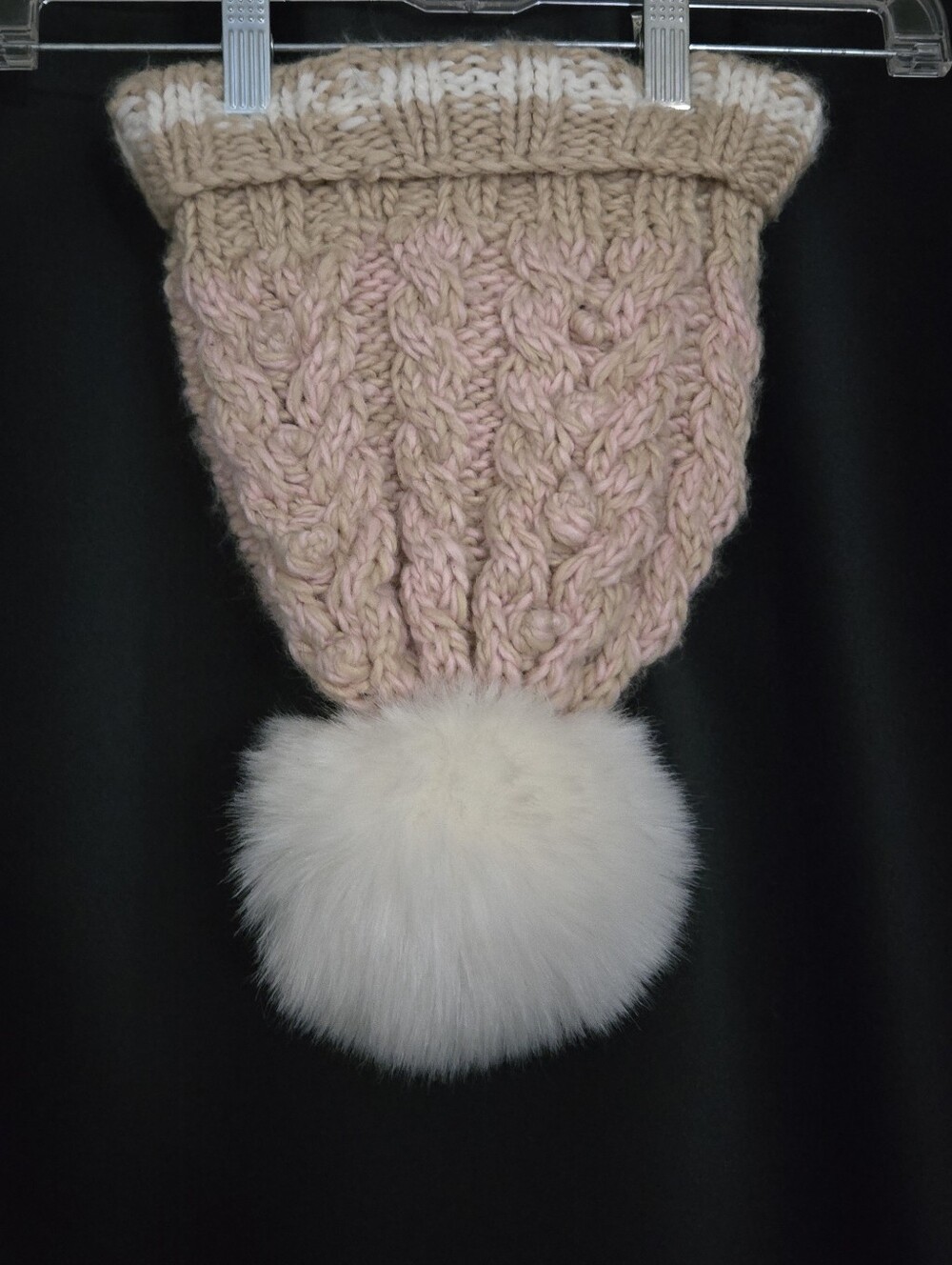Free People Knit Cable Pom Fleece Lined Beanie